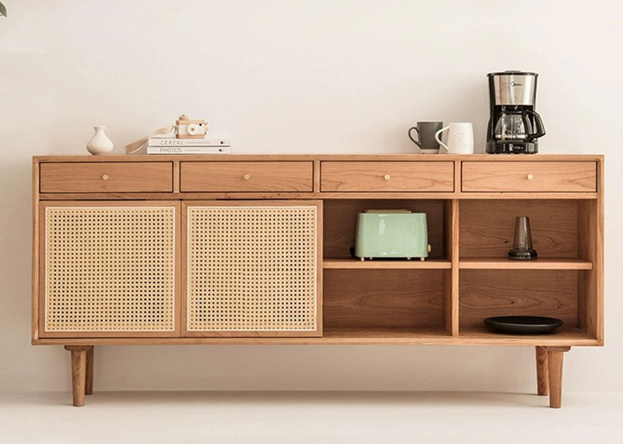 Lujo Solid Wood and Rattan Sideboard