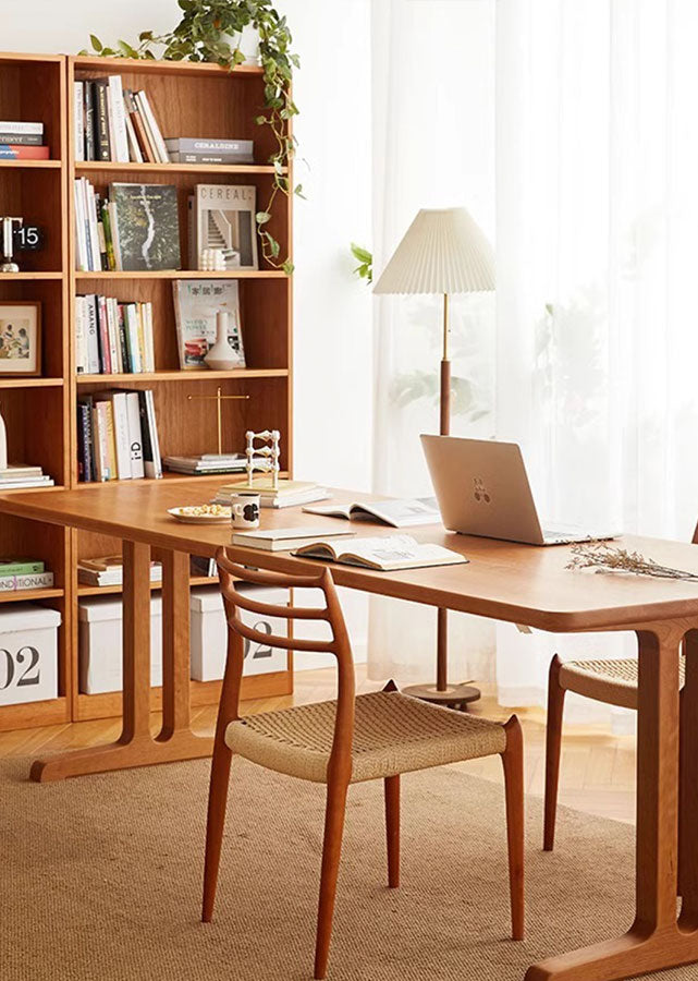 Full-Wall Solid Wood Open Bookshelves