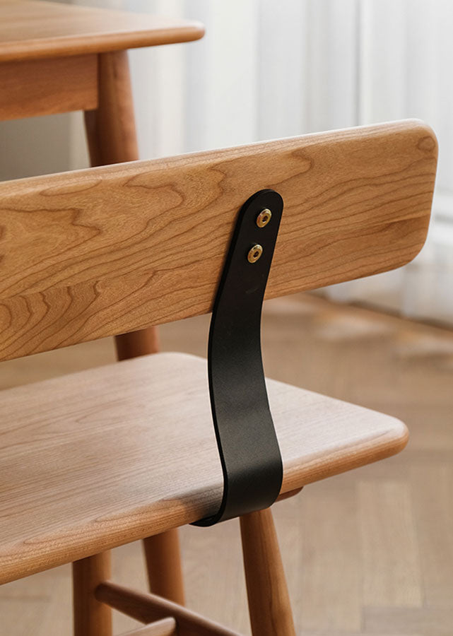 Chocolate Solid Cherry Wood Bench with Back, close up