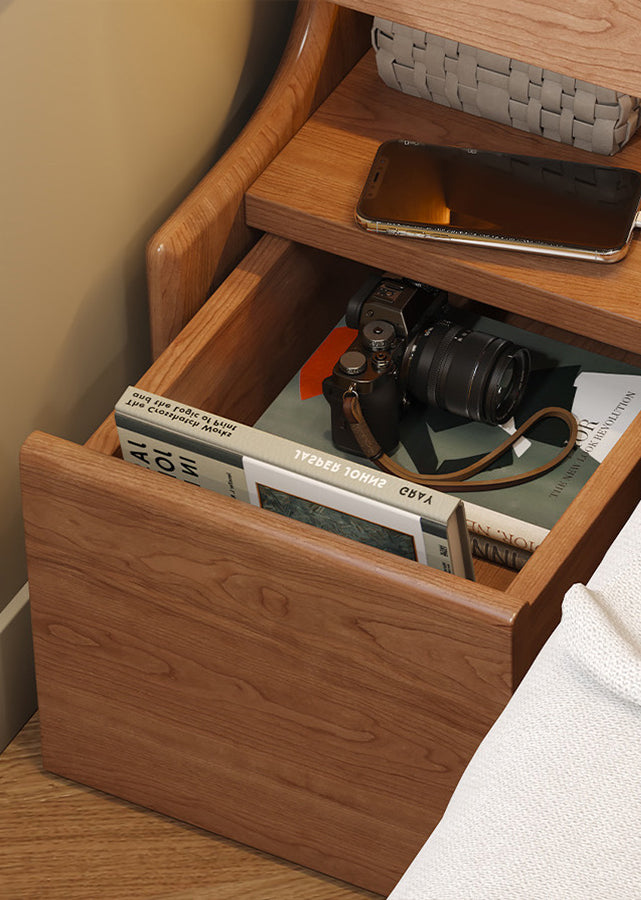 Trunk Solid Wood Nightstand with Wheels