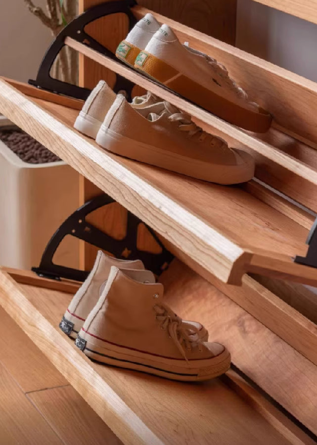 Ultra Thin Solid Wood Shoe Cabinet with Wooden Doors