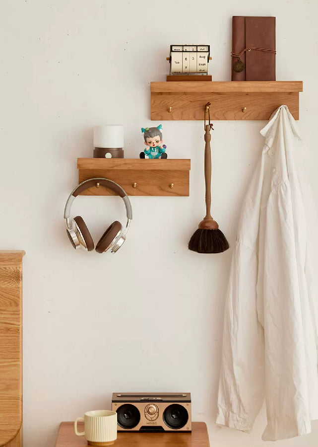 Sierras Solid Wood Wall Shelf with Hooks