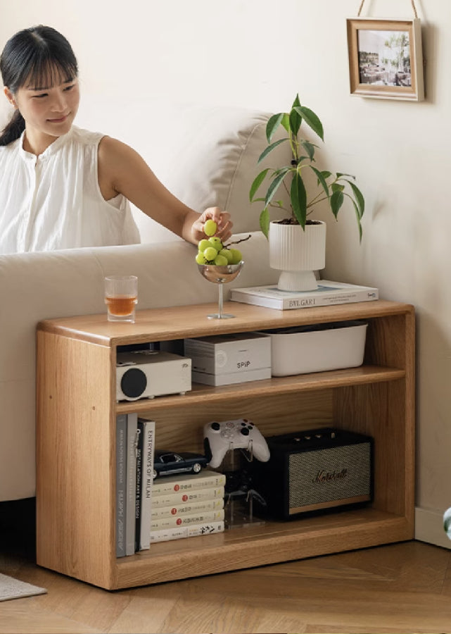 Compact Open Solid Wood Sideboard with Wheels