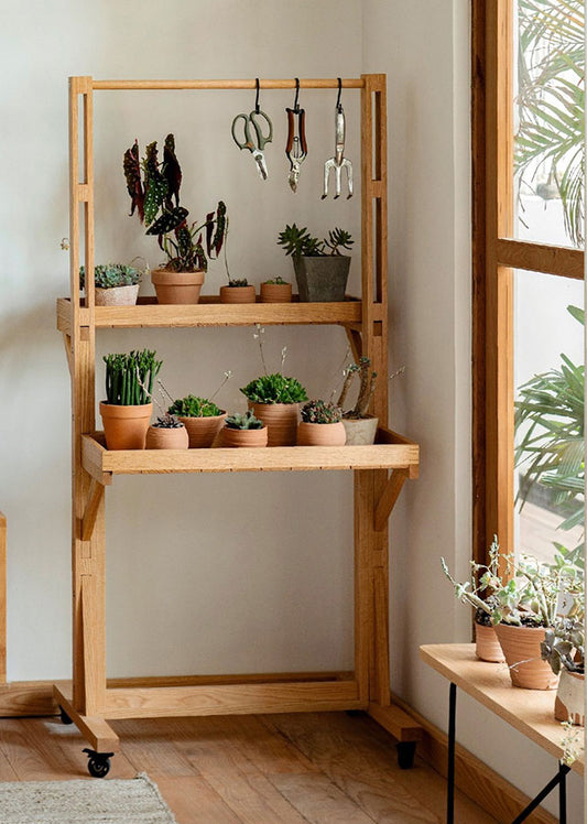 Solid Wood Movable Plant Rack