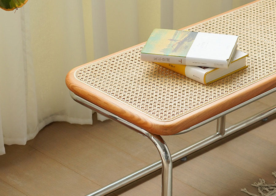 Miktos Leather/Rattan & Stainless Steel Bench