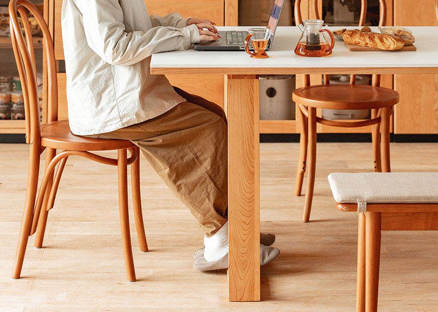 Couno Solid Cherry Wood and Sintered Stone Table, white colour