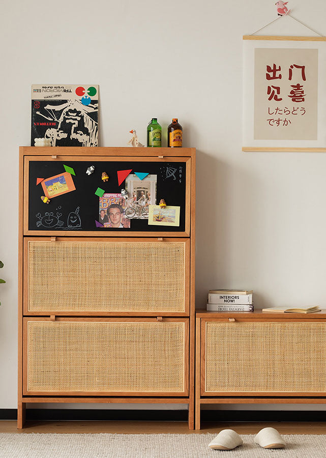 Asto Solid Cherry Wood Ultra Thin Shoe Cabinet