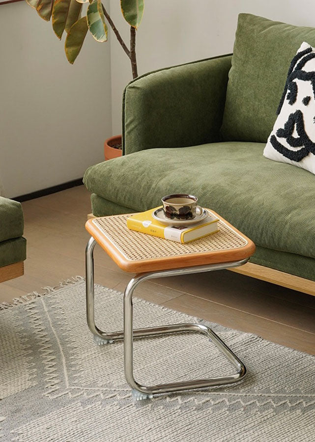 Miktos Leather/Rattan & Stainless Steel Bench