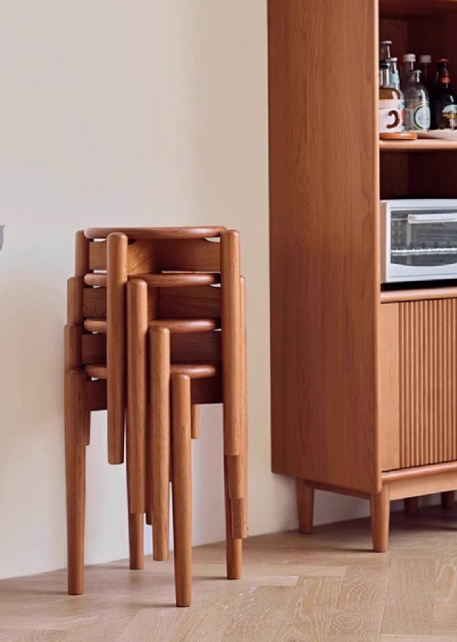 Stackable Solid Wood Round Stool