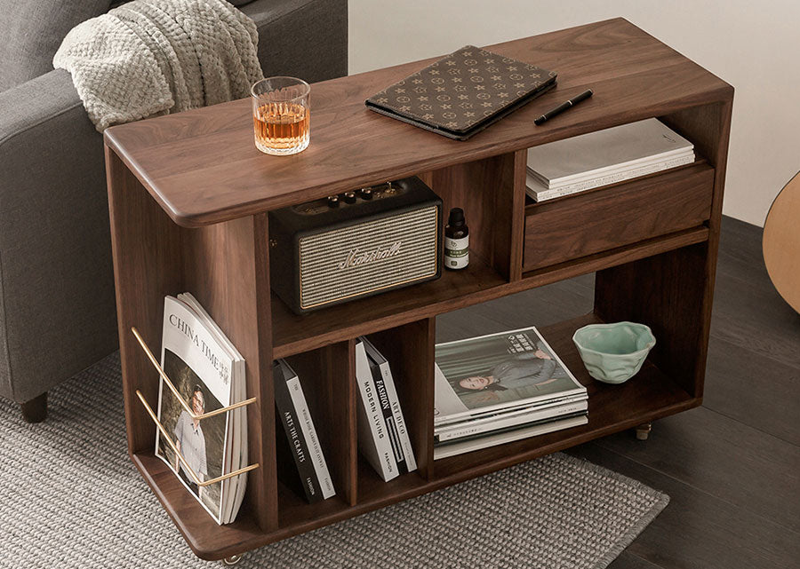 Lenis Solid Dark Walnut Sideboard with Wheels