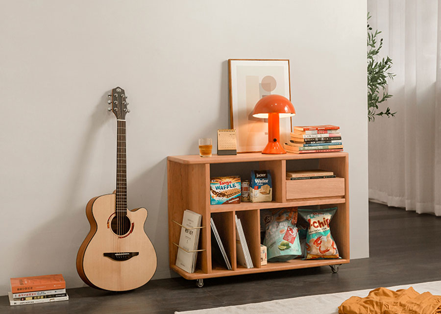 Lenis Solid Cherry Wood Sideboard with Wheels