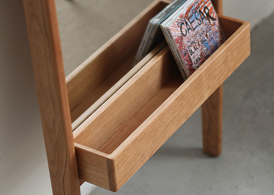 Arca Solid Cherry Wood Standing Mirror, close up