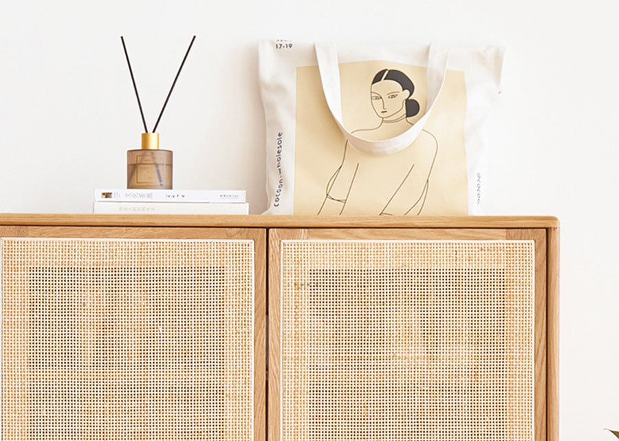 Seasons Solid Wood Shoe Cabinet with Rattan Doors