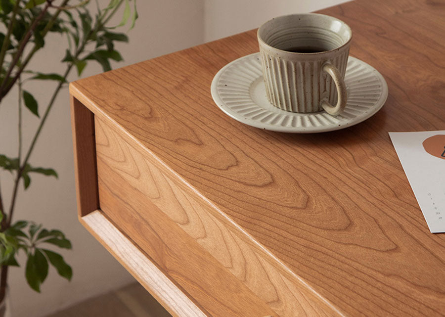 Elegante Solid Cherry Wood Study Table, close up