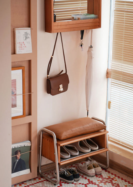 Cadre Solid Wood and Stainless Steel Bench is the perfect compact bench for the foyer.