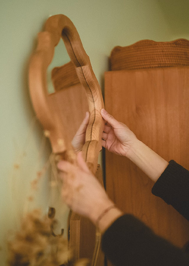 Certa Solid Wood Geometrical Mirror, close up