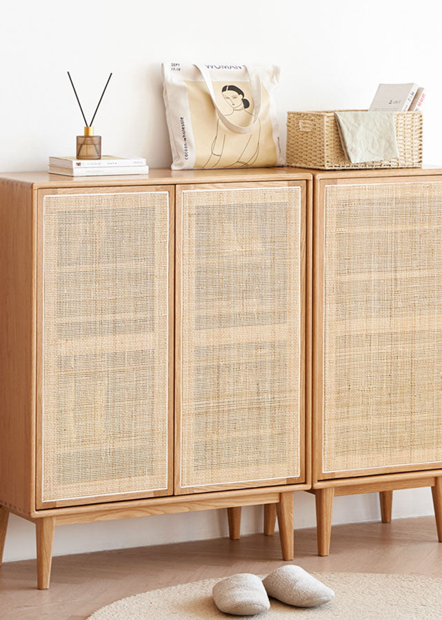 Seasons Solid Wood Shoe Cabinet with Rattan Doors