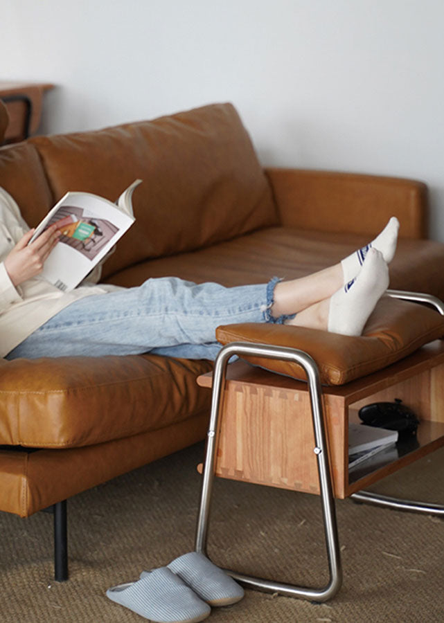 Cadre Solid Wood and Stainless Steel Bench works as a foot rest as well.
