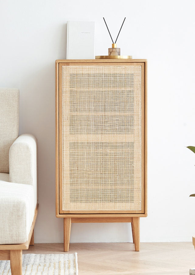 Seasons Solid Wood Shoe Cabinet with Rattan Doors