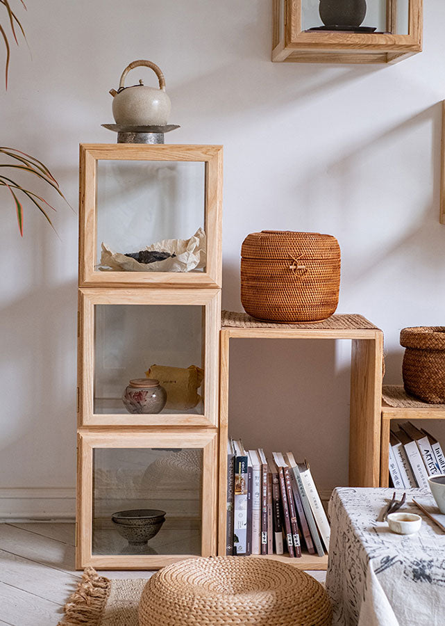 Theama Solid Wood and Glass Display Cabinet