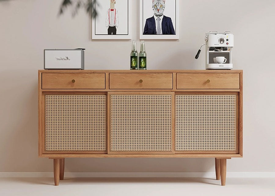 Lujo Solid Wood and Rattan Sideboard