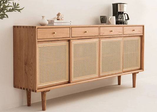 Lujo Solid Wood and Rattan Sideboard