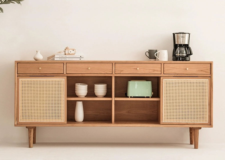 Lujo Solid Wood and Rattan Sideboard