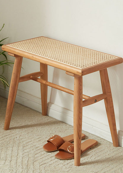 Rectangular Solid Wood and Rattan Bench