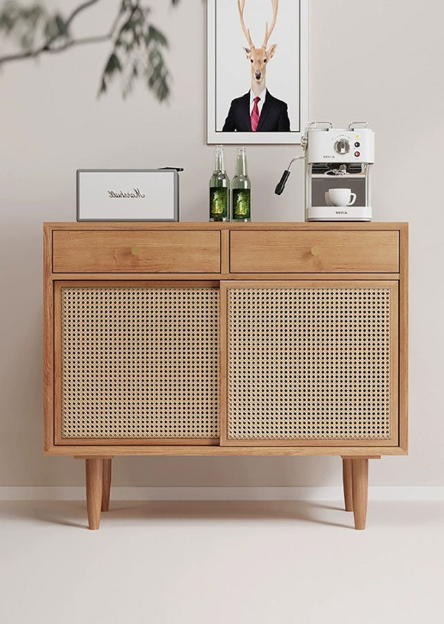 Lujo Solid Wood and Rattan Sideboard