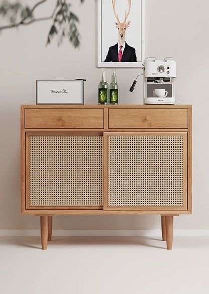 Lujo Solid Wood and Rattan Sideboard