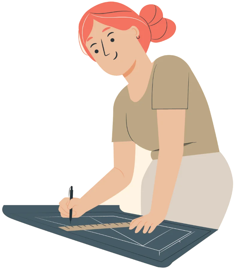 Illustration of the wife sketching furniture plans