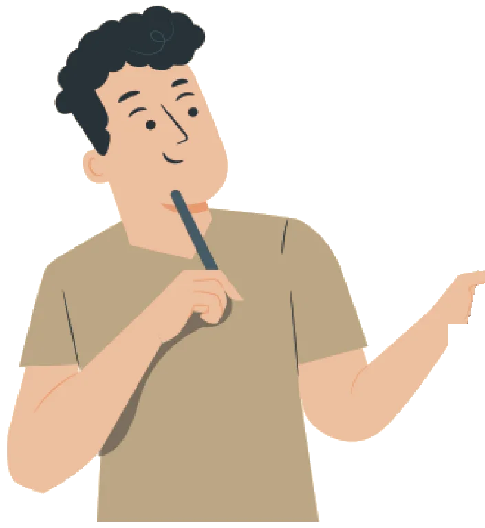 Illustration of the husband showing a photo of our home