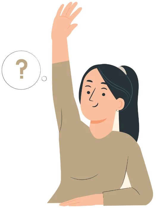 Illustration of a woman waving with a question mark