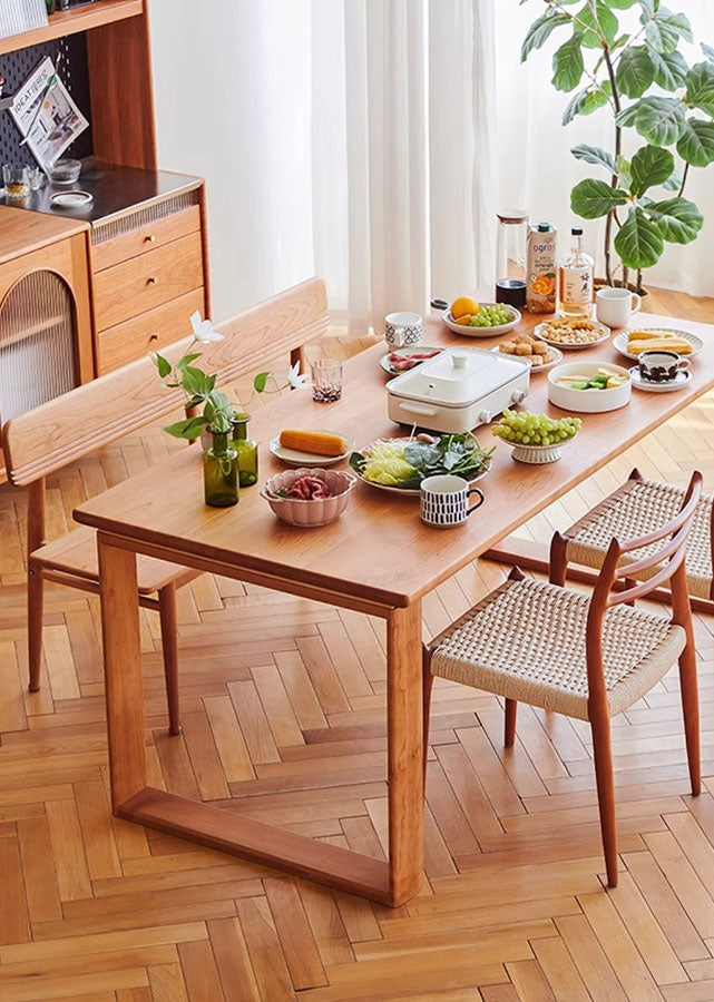 Linea Solid Cherry Wood Bench with Backrest