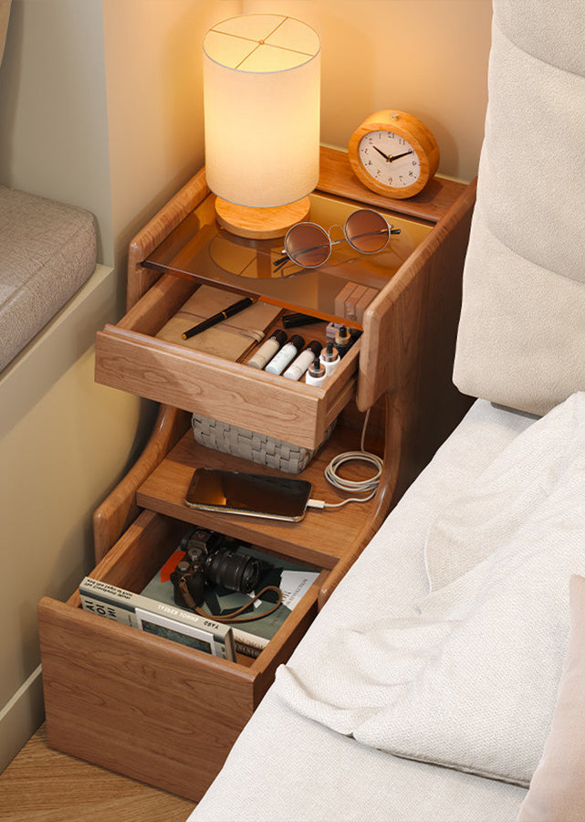 Trunk Solid Wood Nightstand with Wheels