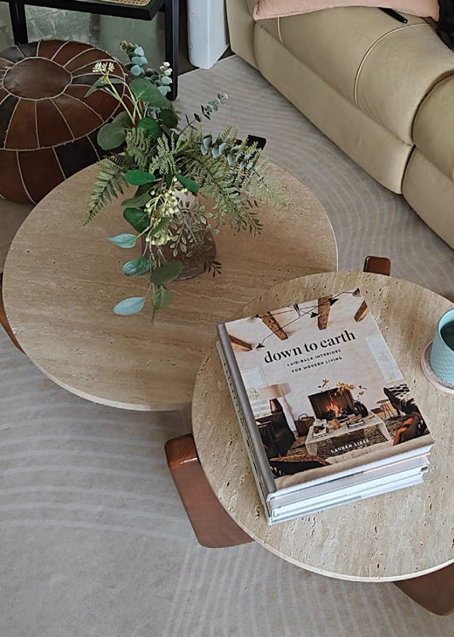 Natural Stone & Solid Wood Coffee Table