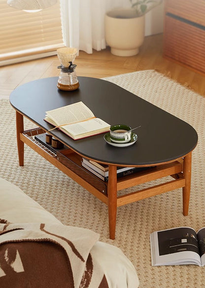 Oval Solid Wood Coffee Table with Sintered Stone Top