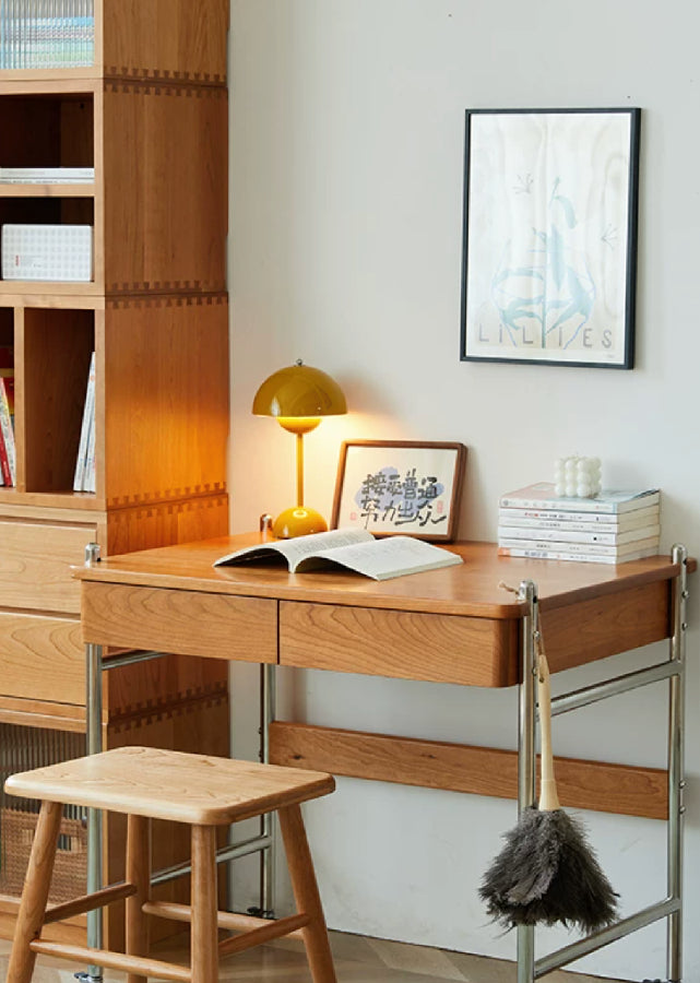 Solid Wood Table with Stainless Steel Legs (Adjustable Height)