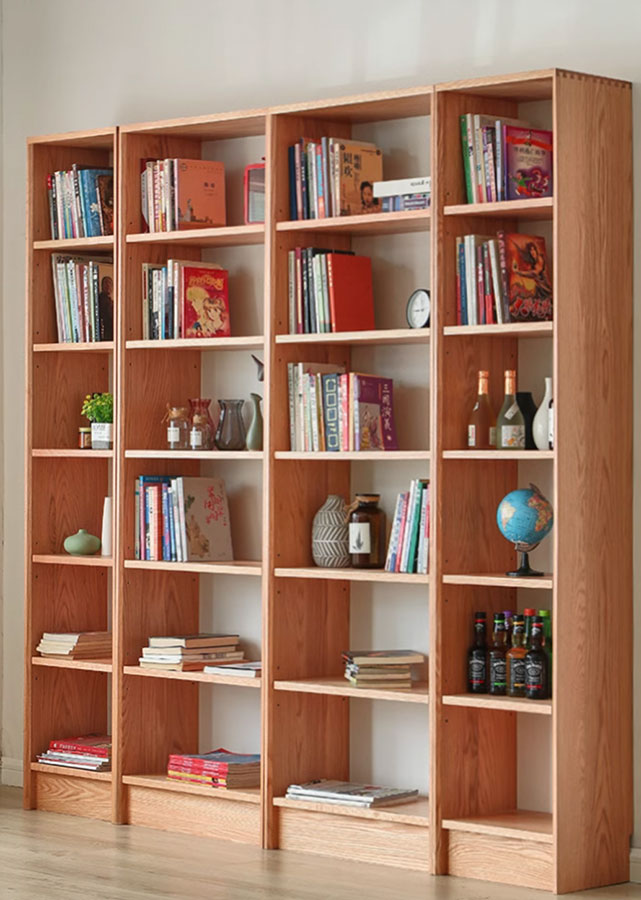 Full-Wall Solid Wood Open Bookshelves