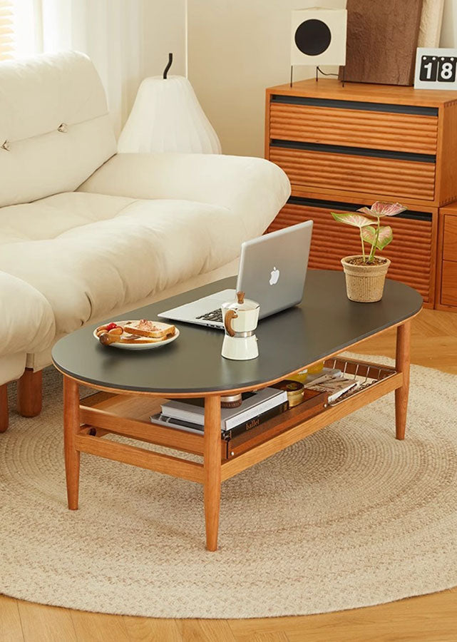 Oval Solid Wood Coffee Table with Sintered Stone Top