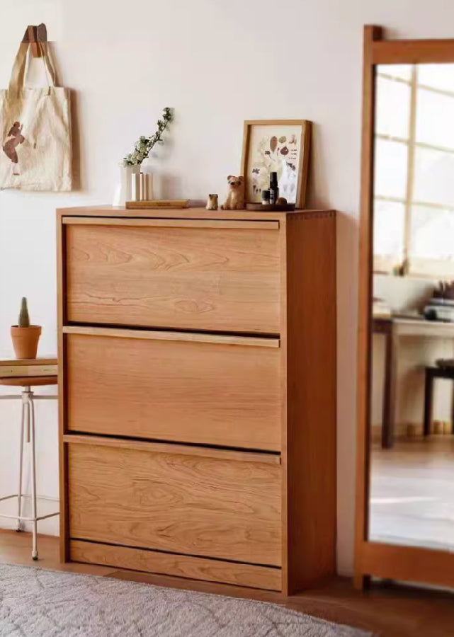 Ultra Thin Solid Wood Shoe Cabinet with Wooden Doors