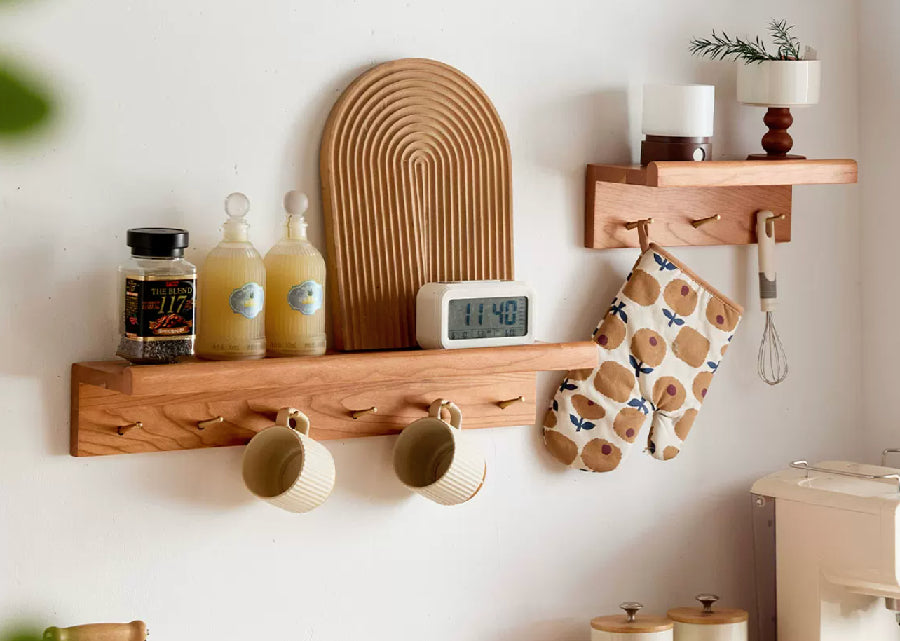 Sierras Solid Wood Wall Shelf with Hooks
