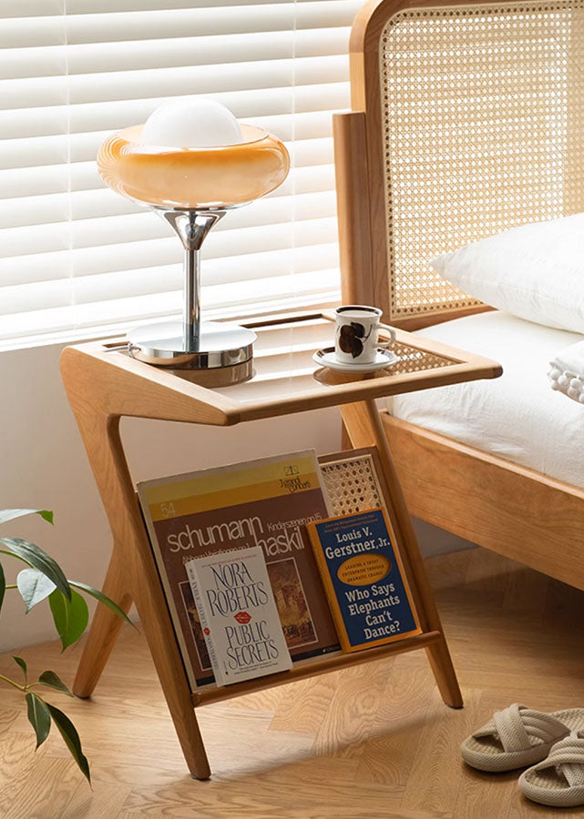 Cote Solid Wood and Rattan Side Table