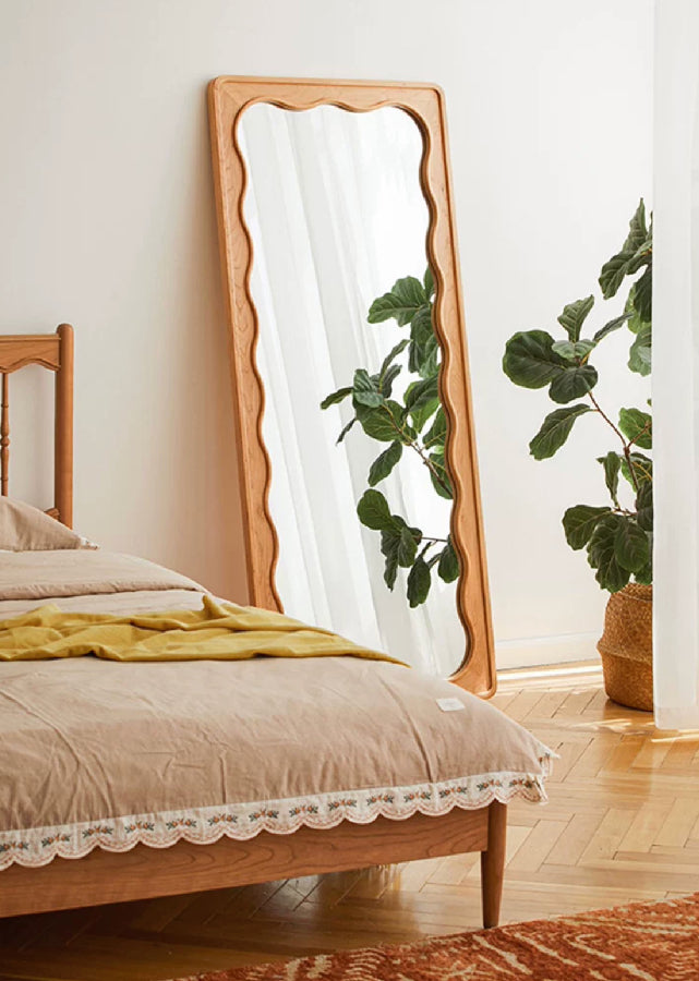 Solid Wood Mirror with Wavy Frame