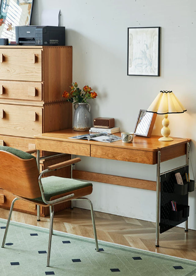 Solid Wood Table with Stainless Steel Legs (Adjustable Height)
