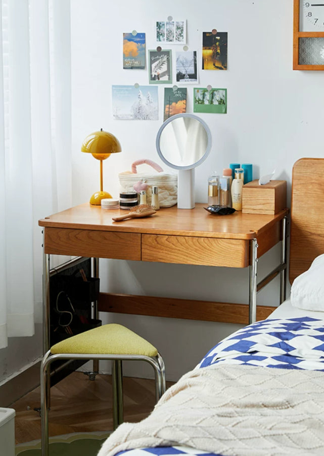 Solid Wood Table with Stainless Steel Legs (Adjustable Height)