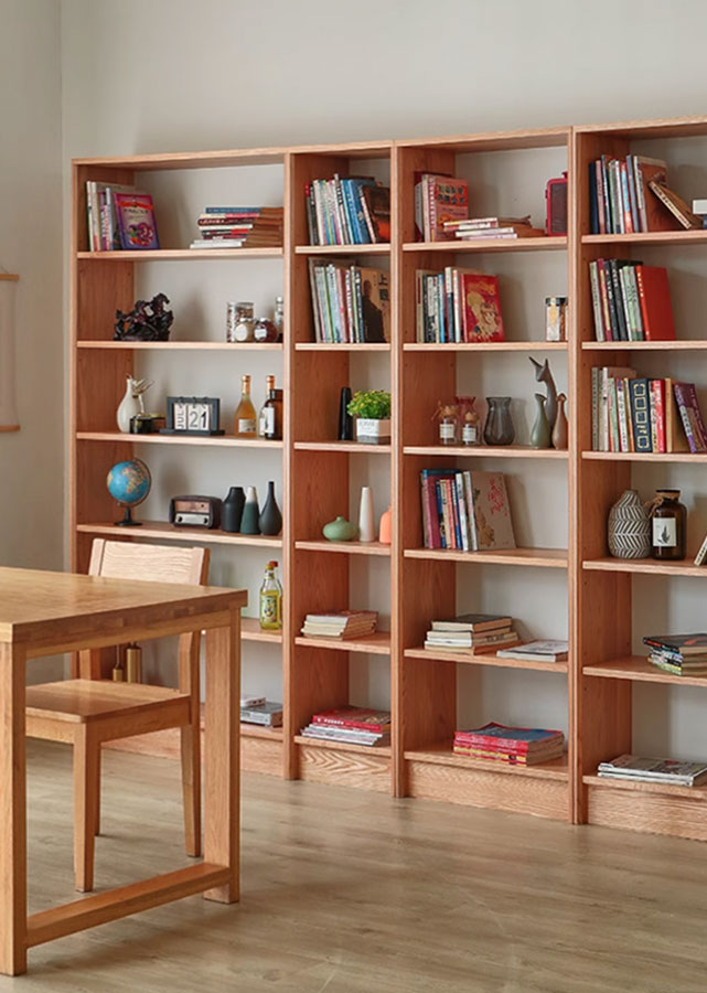 Full-Wall Solid Wood Open Bookshelves