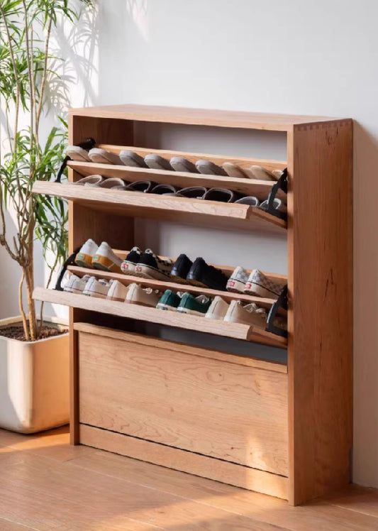 Ultra Thin Solid Wood Shoe Cabinet with Wooden Doors