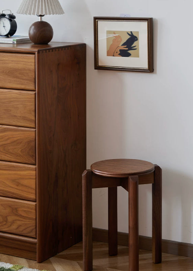 Stackable Solid Wood Round Stool (Walnut)