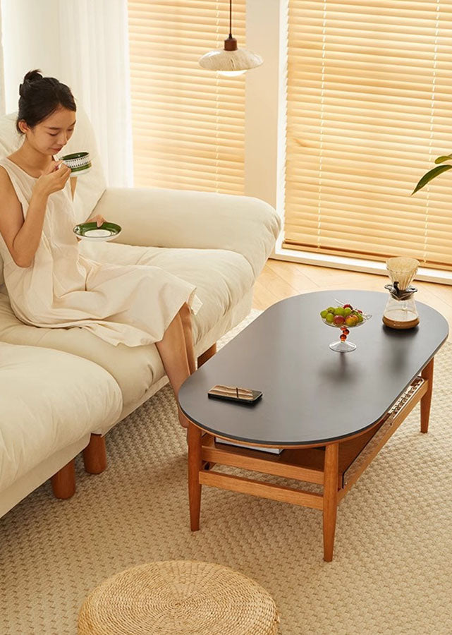 Oval Solid Wood Coffee Table with Sintered Stone Top